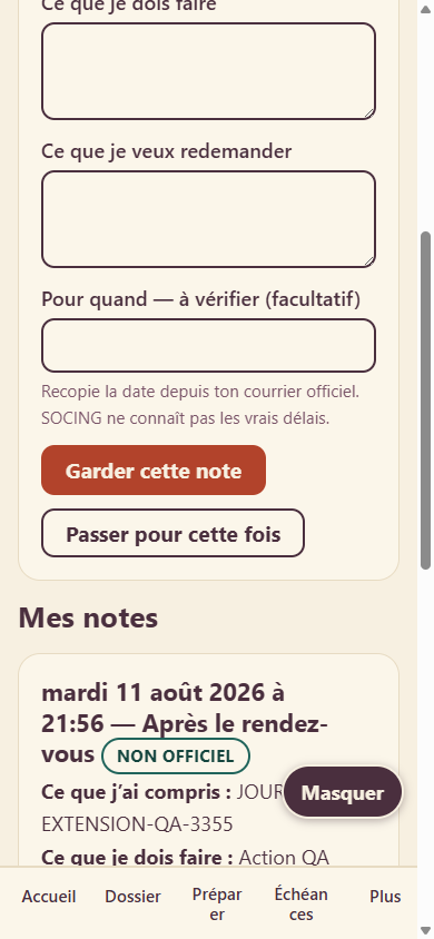 Coffre SOCING déverrouillé sur appareil local.